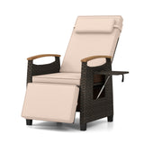 Sillón reclinable de mimbre para patio con respaldo y reposapiés ajustables
