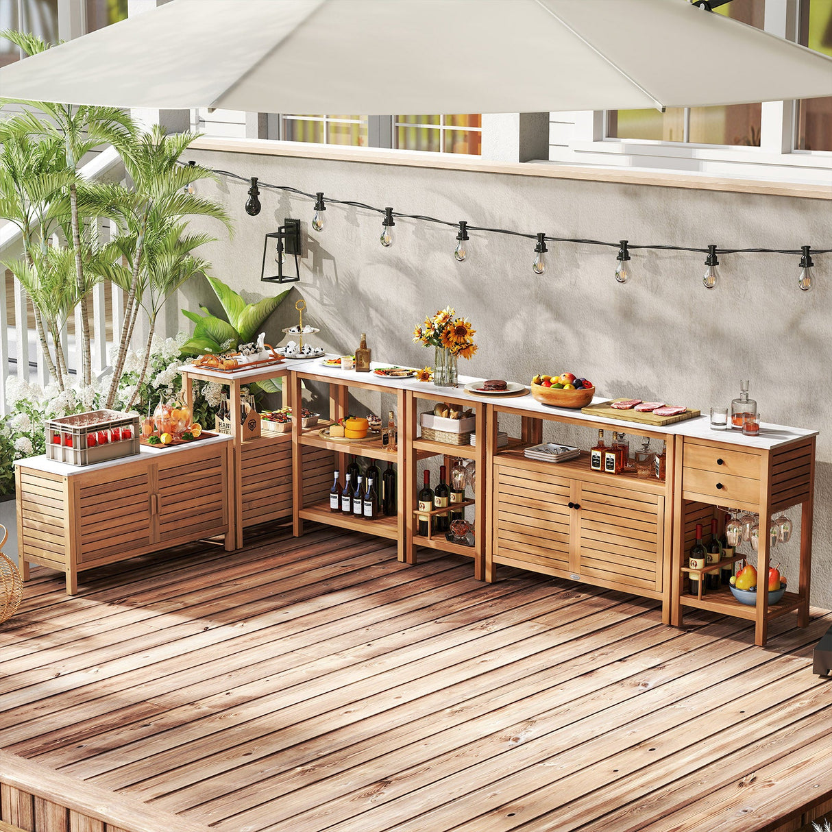 Patio Wood Storage Cabinet Outdoor Acacia Wood Buffet Cabinet