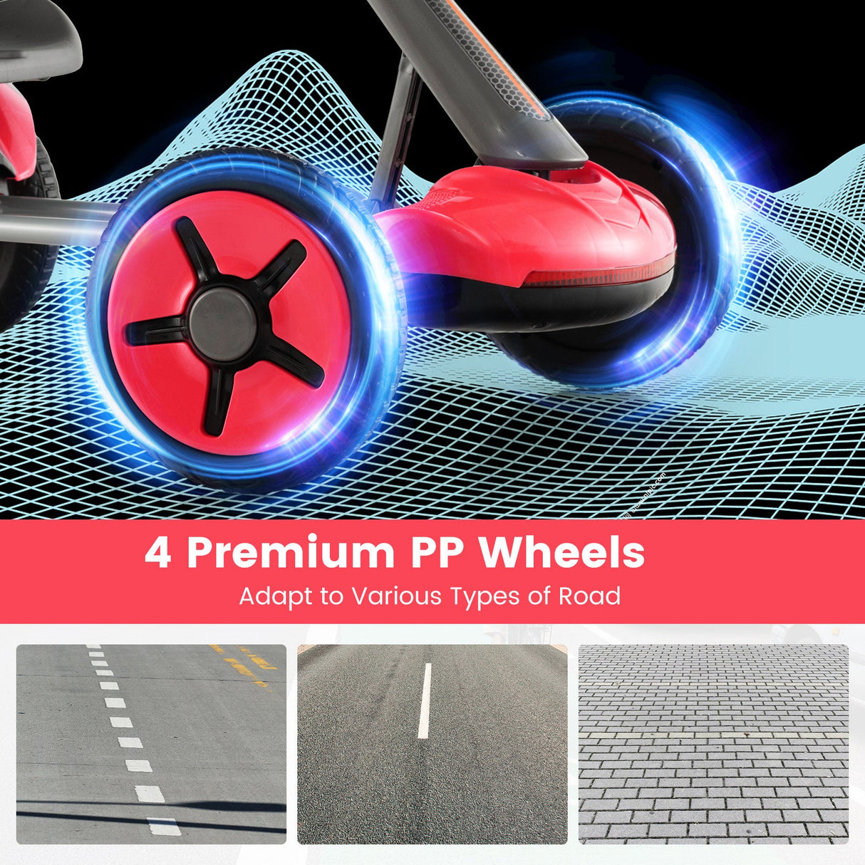 Coche de juguete de 4 ruedas a pedales con volante y asiento ajustables - Rojo
