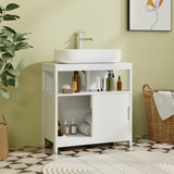 Mueble de almacenamiento para lavabo con pedestal, 2 puertas correderas y recorte en forma de U - Blanco