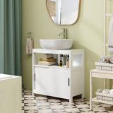 Mueble de almacenamiento para lavabo con pedestal, 2 puertas correderas y recorte en forma de U - Blanco