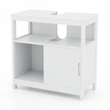 Mueble de almacenamiento para lavabo con pedestal, 2 puertas correderas y recorte en forma de U - Blanco
