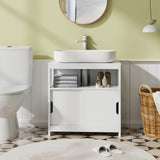 Mueble de almacenamiento para lavabo con pedestal, 2 puertas correderas y recorte en forma de U - Blanco