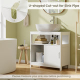 Mueble de almacenamiento para lavabo con pedestal, 2 puertas correderas y recorte en forma de U - Blanco