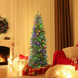 Árbol de Navidad estrecho con 180 luces LED cálidas y multicolor