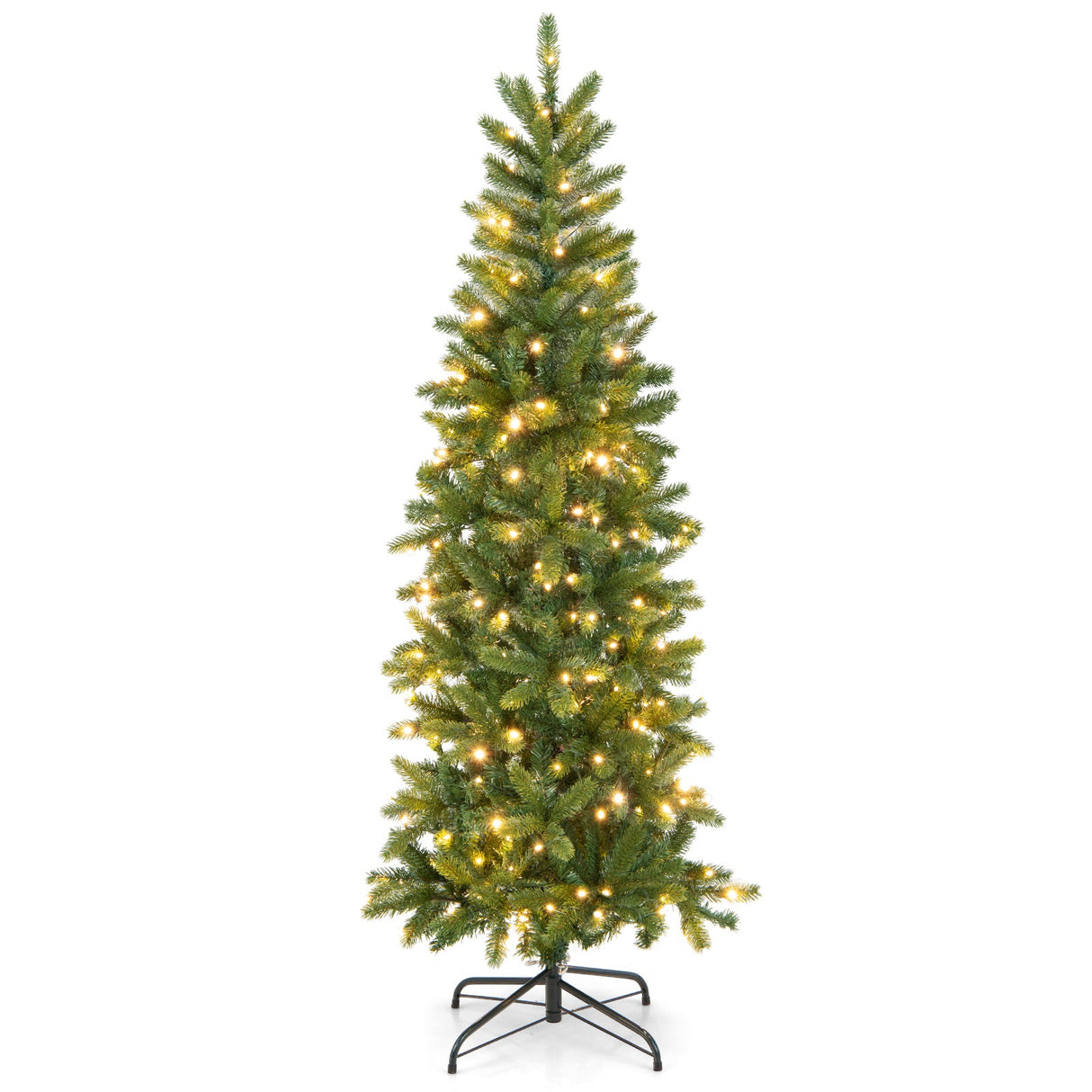 Árbol de Navidad estrecho con 180 luces LED cálidas y multicolor