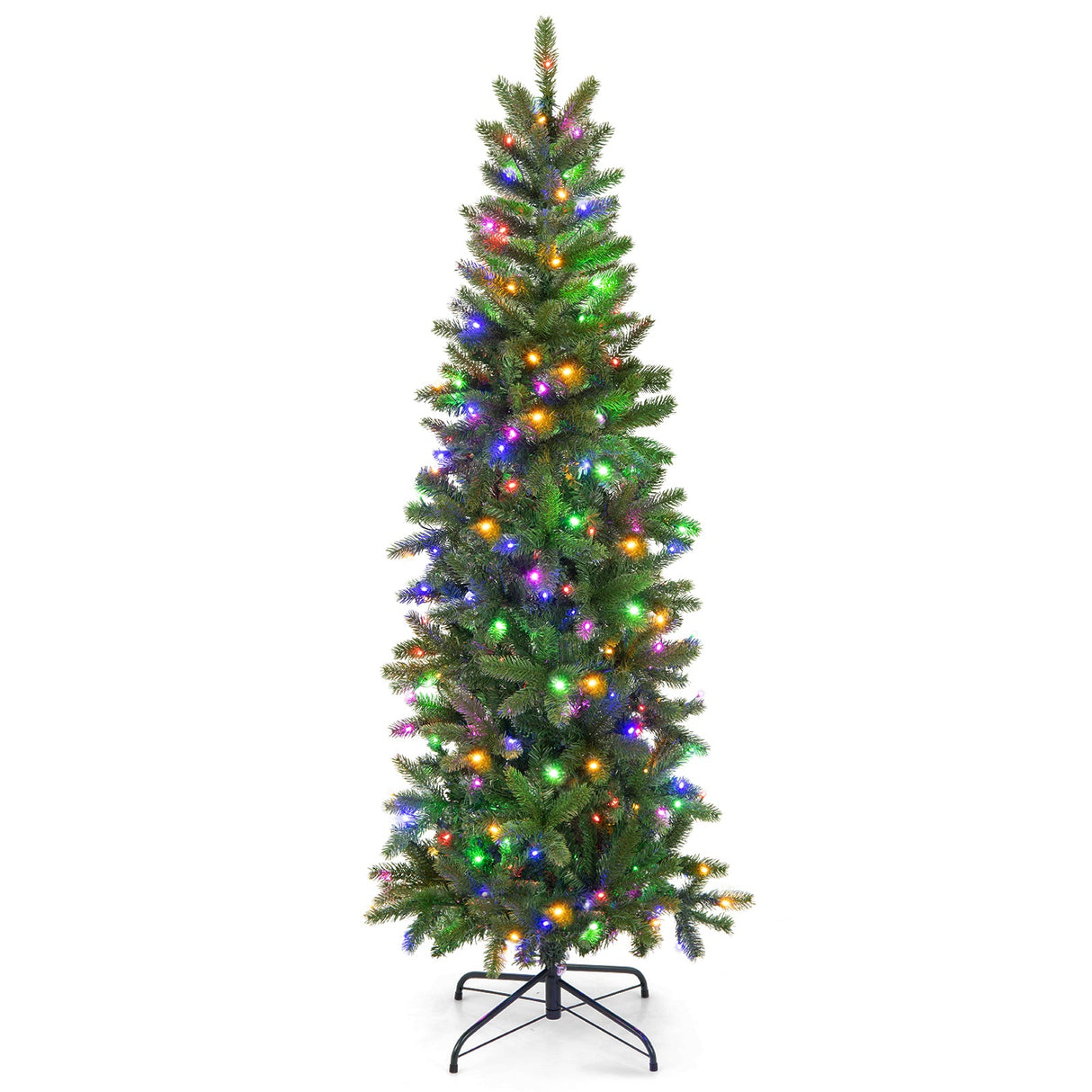 Árbol de Navidad estrecho con 180 luces LED cálidas y multicolor