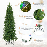 Árbol de Navidad estrecho con 180 luces LED cálidas y multicolor