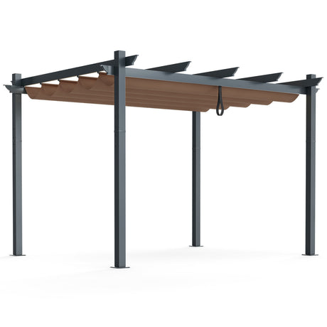 Pérgola exterior retráctil de aluminio de 10 x 12 pies con dosel y enrejado para uvas