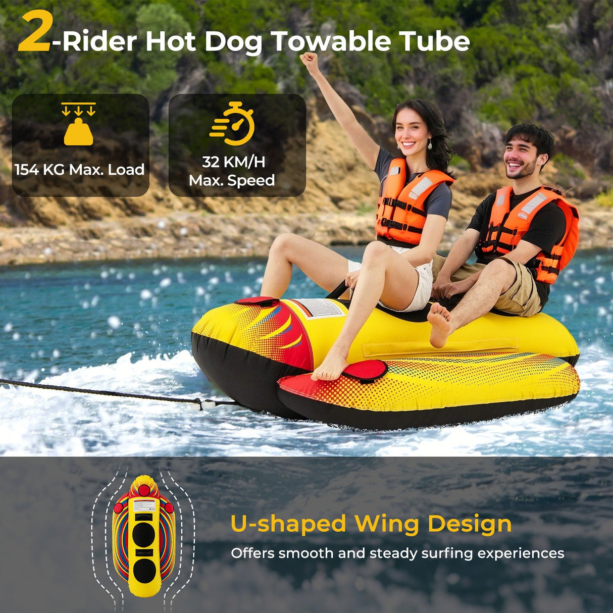 Tubo remolcable inflable de 1 o 2 personas para barco (tipo banana)