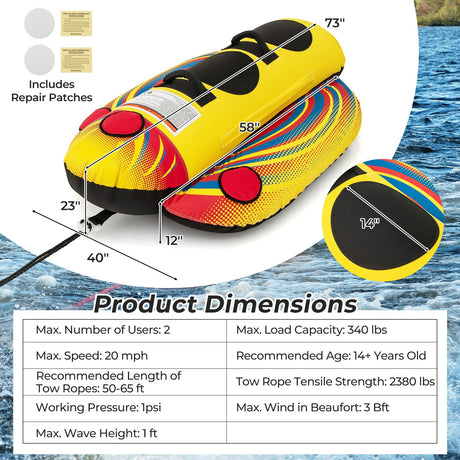 Tubo remolcable inflable de 1 o 2 personas para barco (tipo banana)