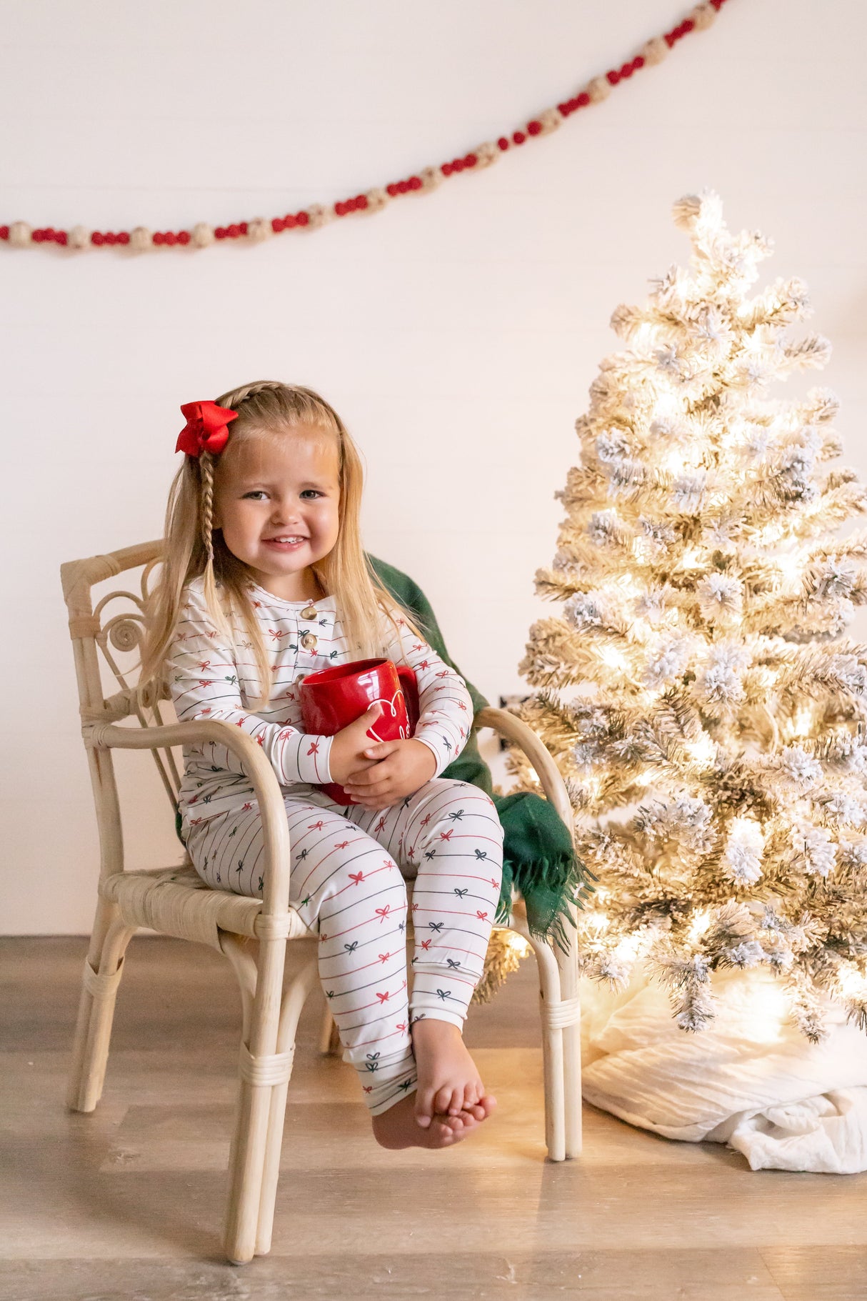 Pijama de bambú de 2 piezas tipo Henley para Navidad, atado con un lazo