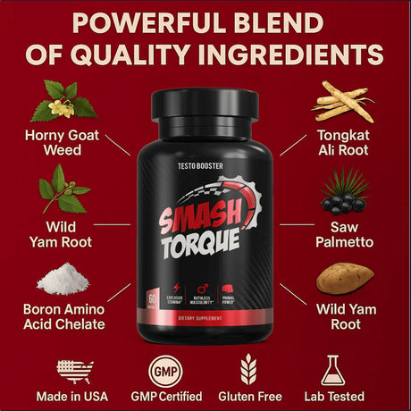 Smash Torque Reforzador de Testosterona, 60 Cápsulas