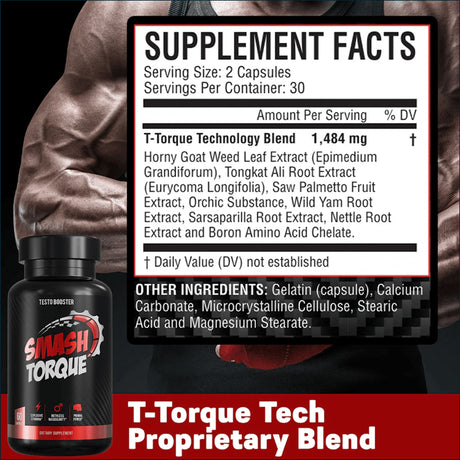 Smash Torque Reforzador de Testosterona, 60 Cápsulas