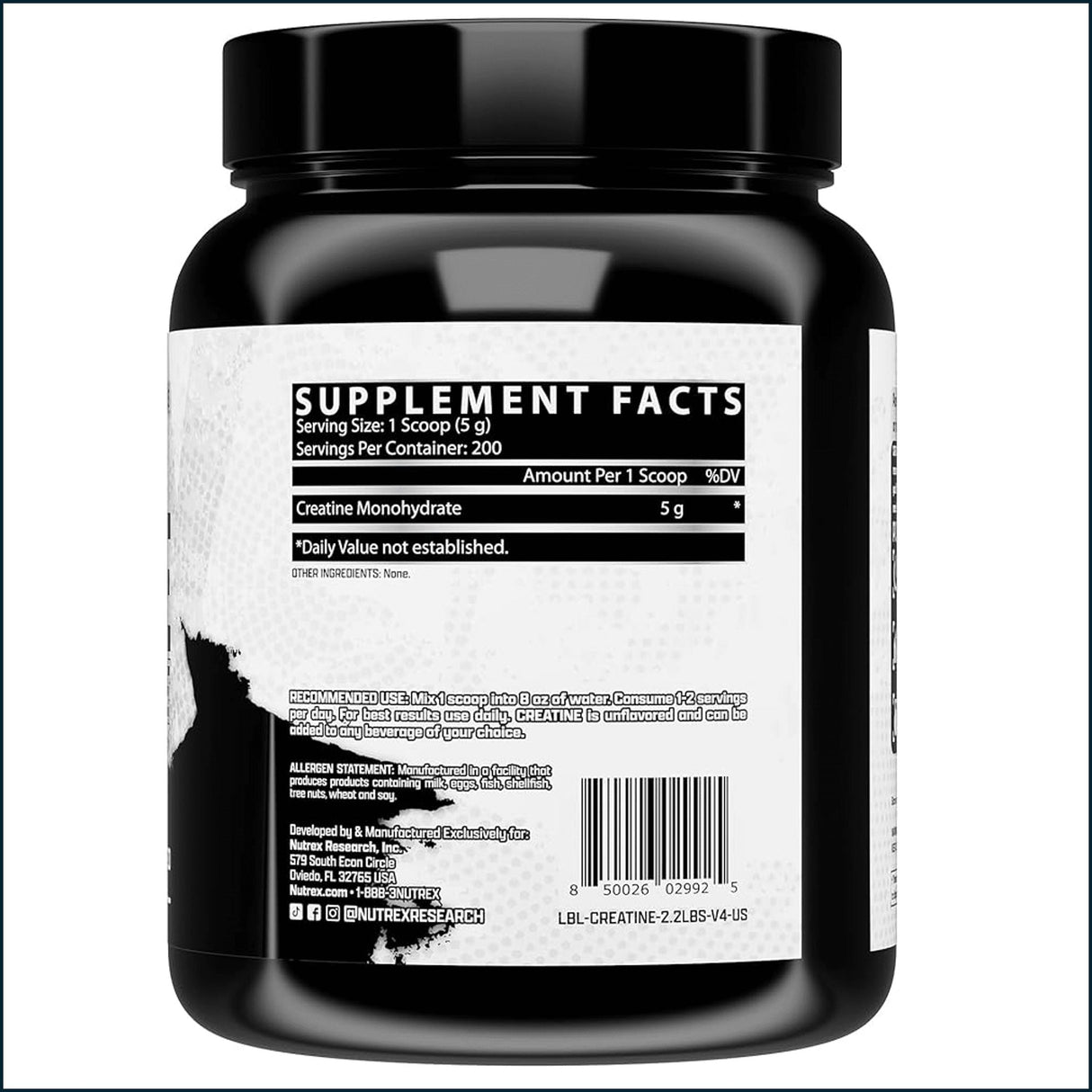 Monohidrato de creatina Nutrex, 200 servicios (tapa agrietada)