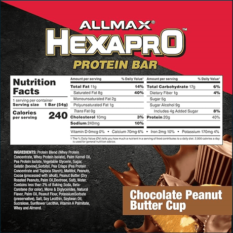 Barrita de proteínas Allmax Hexapro, caja de 12