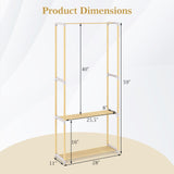 Pine Wood Clothes Rack with 2-Tier Open Storage Shelf for Hanging Clothes-Gray