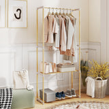 Pine Wood Clothes Rack with 2-Tier Open Storage Shelf for Hanging Clothes-Gray