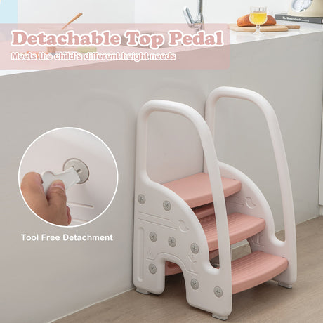Taburete de 3 peldaños con asas de seguridad y pedales antideslizantes para niños pequeños