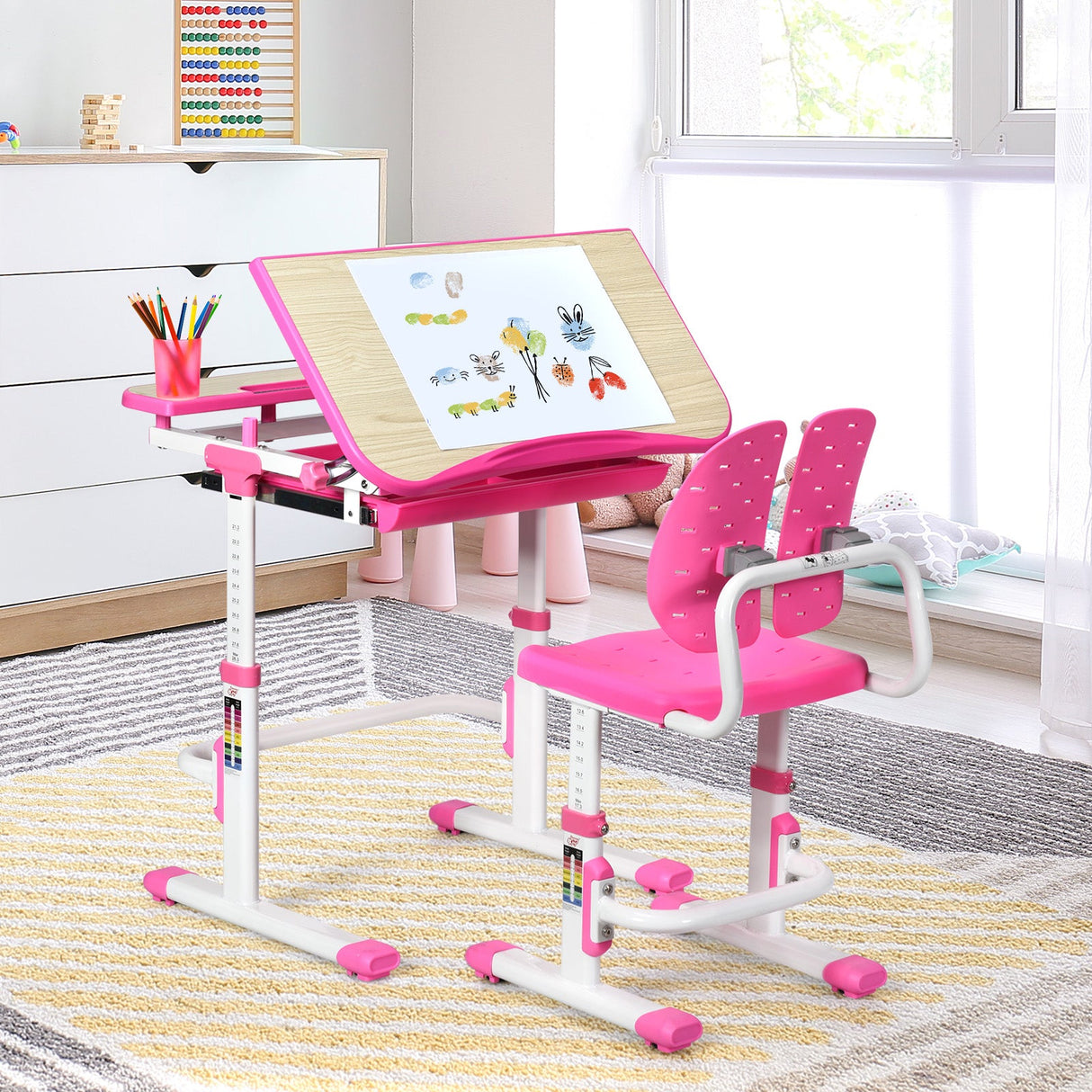 Juego de escritorio y silla de estudio para niños con altura ajustable