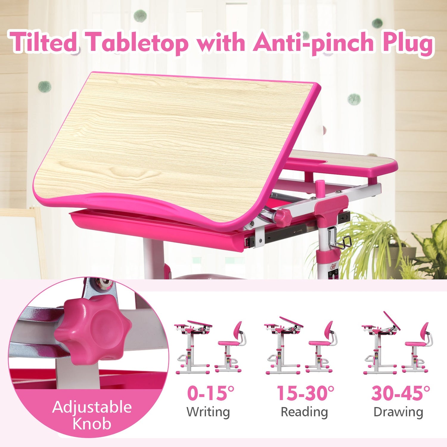Juego de escritorio y silla de estudio para niños con altura ajustable