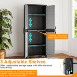 Gabinete de almacenamiento de plástico con puertas y 3 estantes ajustables, con cerradura