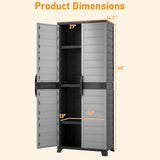 Gabinete de almacenamiento de plástico con puertas y 3 estantes ajustables, con cerradura