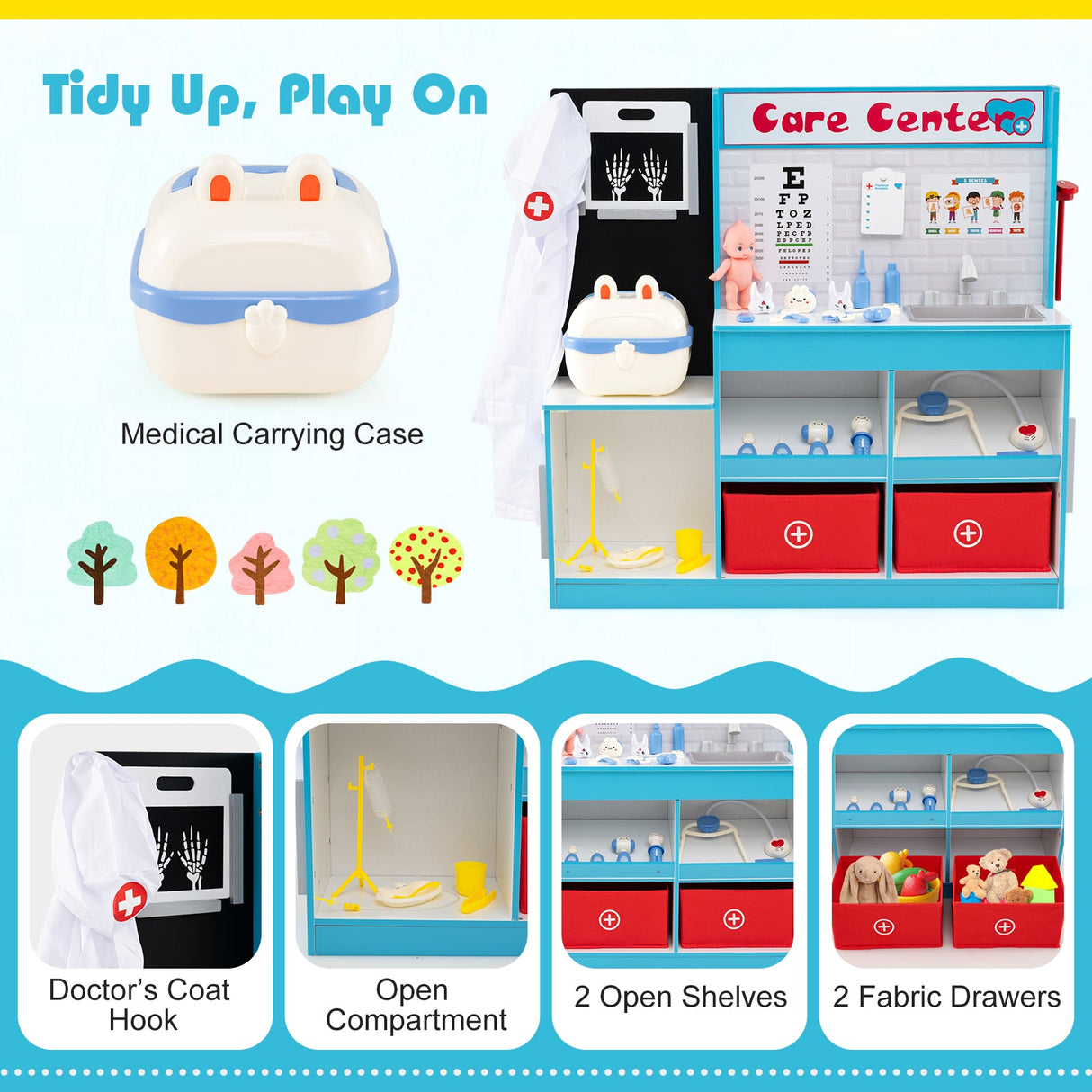Play Doctor's Office Wood Medical Center Toy Set with Examine Region
