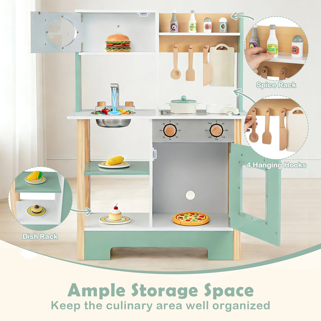 Cocina de juguete de madera, juego de cocina con pizarra, regalo de cumpleaños para niños a partir de 3 años.