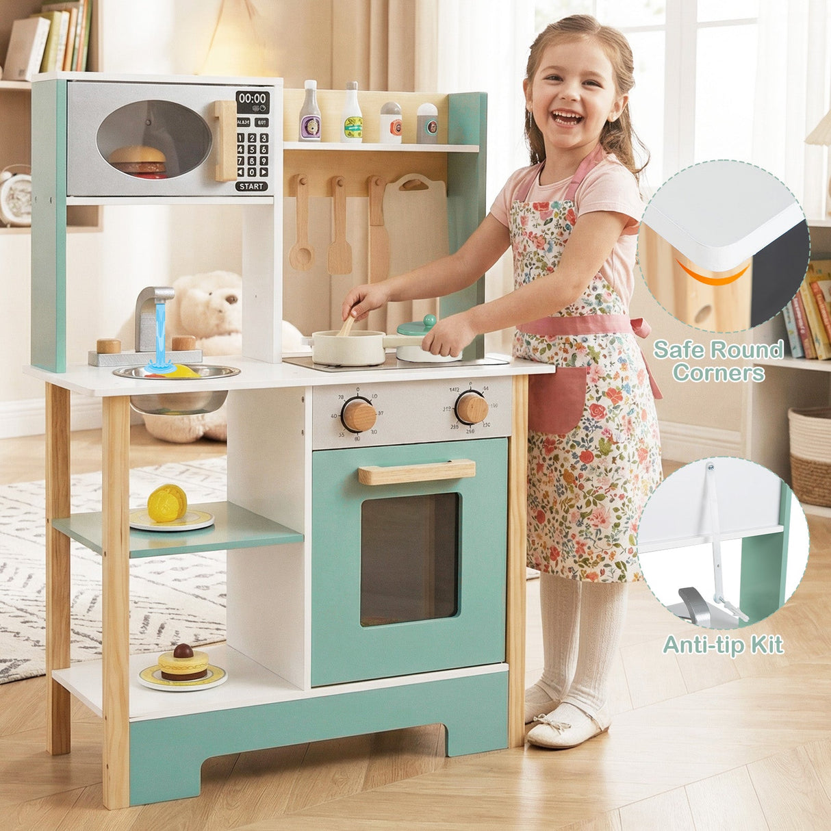 Cocina de juguete de madera, juego de cocina con pizarra, regalo de cumpleaños para niños a partir de 3 años.