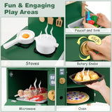 Play Kitchen for Kids Wooden Kitchen Playset with Stoves Faucet Sink Microwave and Oven