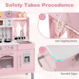 Play Kitchen for Kids Wooden Chef Pretend Playset with 3 Adjustable Heights Microwave
