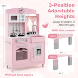 Play Kitchen for Kids Wooden Chef Pretend Playset with 3 Adjustable Heights Microwave