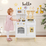 Play Kitchen for Kids Wooden Chef Pretend Playset with 3 Adjustable Heights Microwave