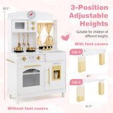 Play Kitchen for Kids Wooden Chef Pretend Playset with 3 Adjustable Heights Microwave