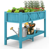 Poly Wood Elevated Planter Box with Legs Storage Shelf Drainage Holes