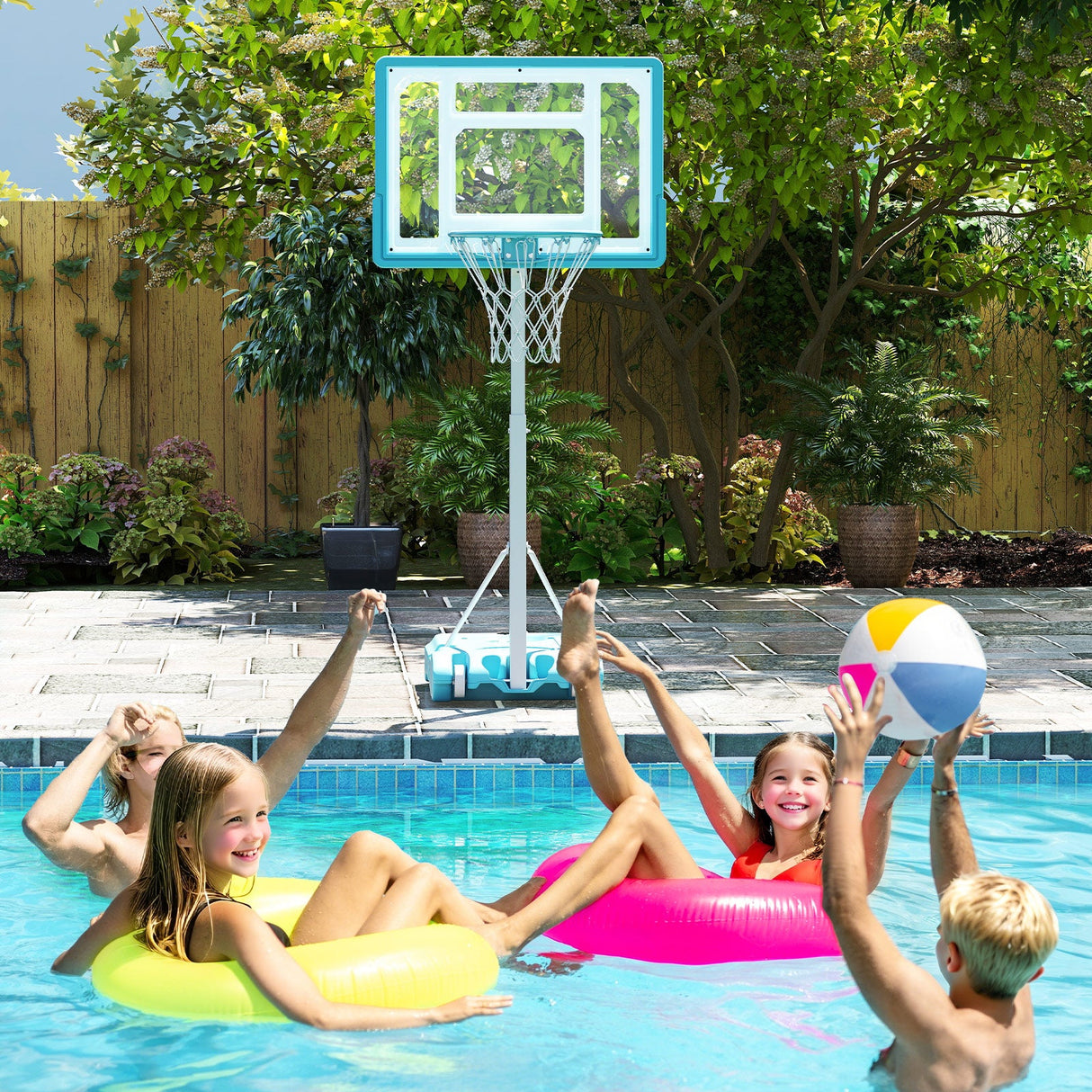 Canasta de baloncesto de piscina, portátil, con tablero inastillable - Blanca