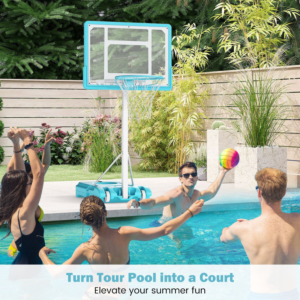 Canasta de baloncesto de piscina, portátil, con tablero inastillable - Blanca