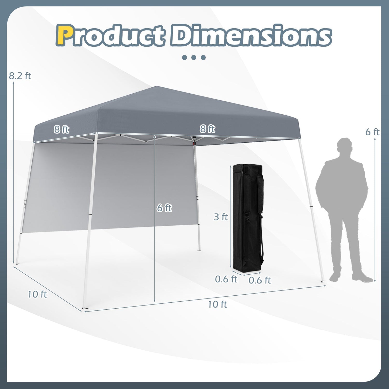 Carpa plegable de 8 x 8 pies con 1 pared lateral y mochila portátil
