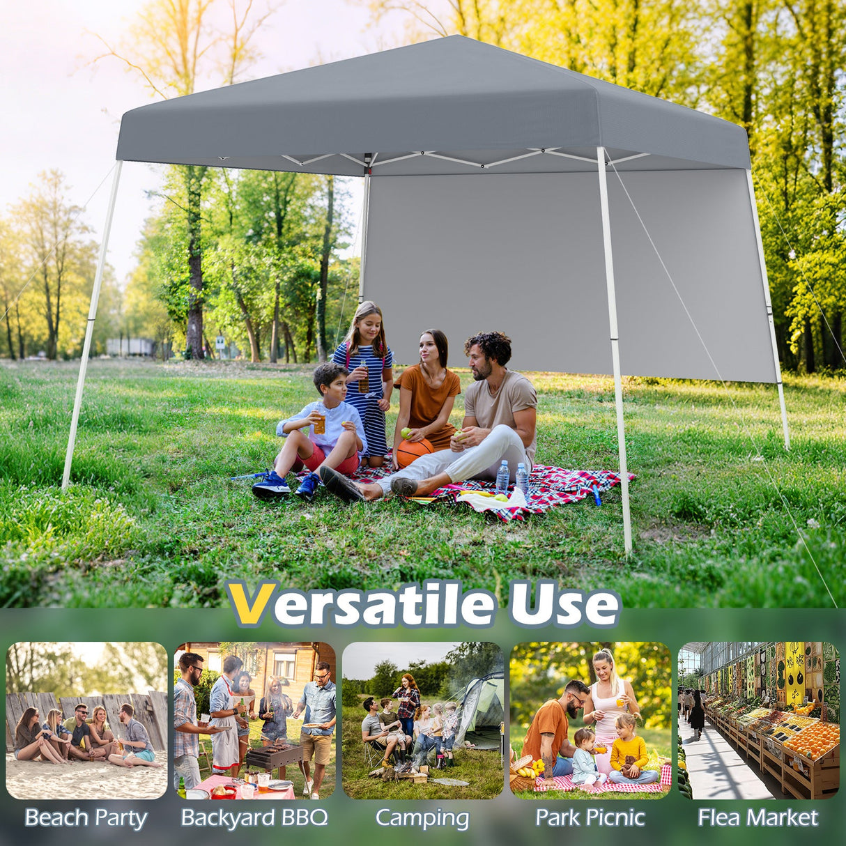 Carpa plegable de 8 x 8 pies con 1 pared lateral y mochila portátil