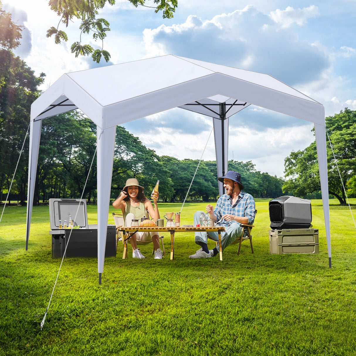 Carpa con dosel emergente con bolsa portátil con ruedas, 8 estacas, 4 cuerdas para viento - Blanca