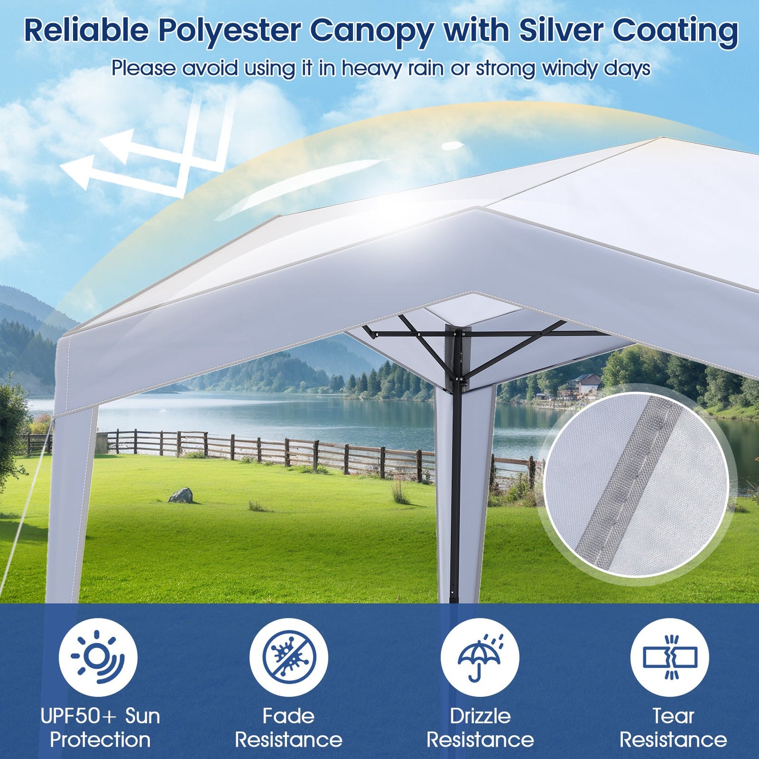 Carpa con dosel emergente con bolsa portátil con ruedas, 8 estacas, 4 cuerdas para viento - Blanca