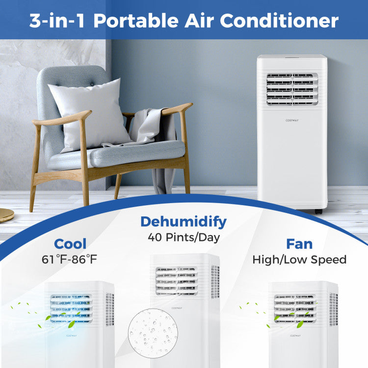 Aire Acondicionado Portátil de 8000 BTU, Unidad de CA 3 en 1 con Ventilador y Deshumidificador