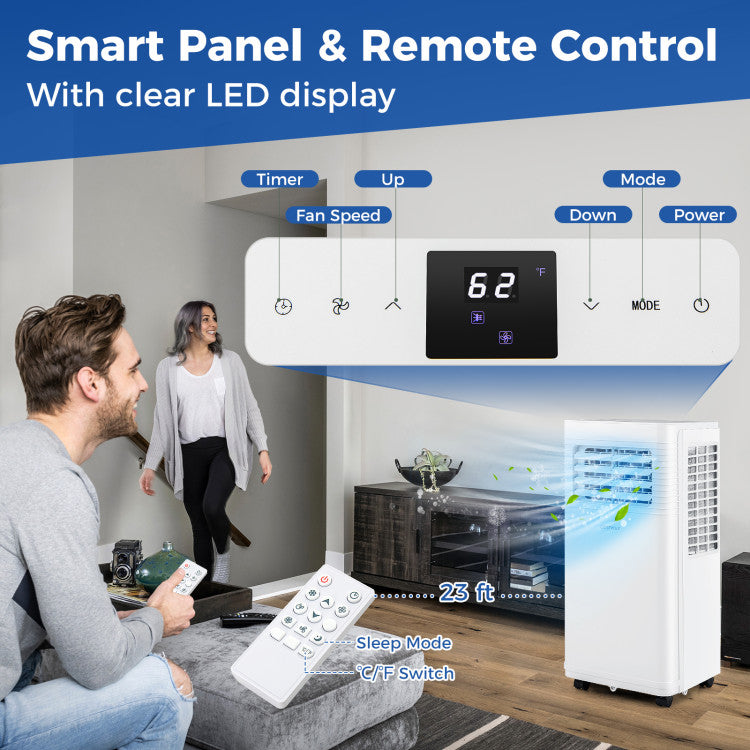 Aire Acondicionado Portátil de 8000 BTU, Unidad de CA 3 en 1 con Ventilador y Deshumidificador