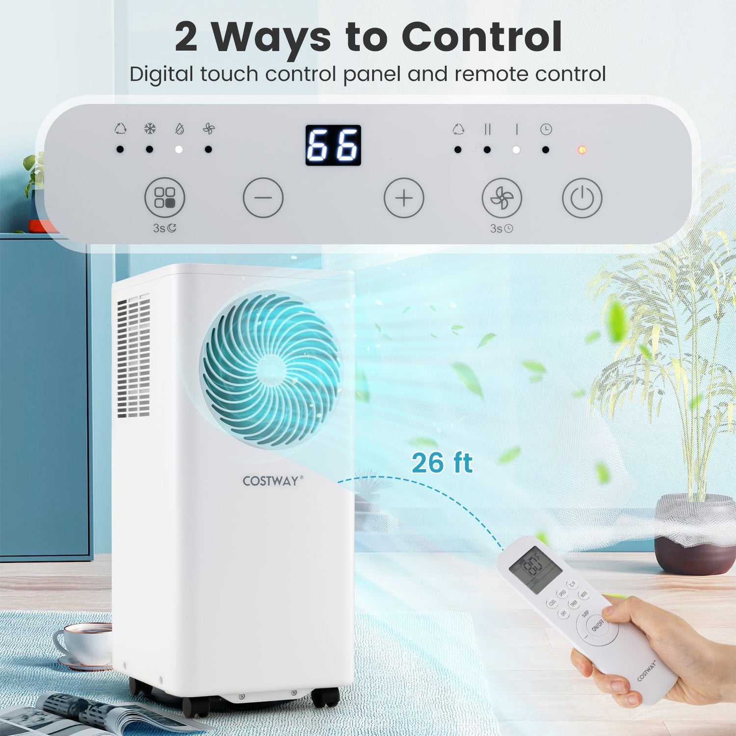 Aire acondicionado portátil de 8200/10000 BTU, unidad de aire acondicionado vertical 3 en 1 con deshumidificador