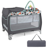 3-in-1 Portable Baby Playard with Zippered Door and Toy Bar