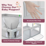 Portable Baby Playpen Large Play Yard with 50 Ocean Balls and 4 Pull Rings-Gray