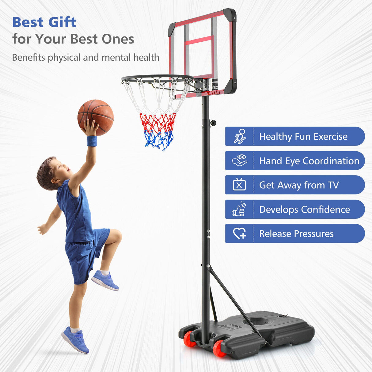 Soporte de canasta de baloncesto con altura ajustable de 1,5 a 2,1 metros