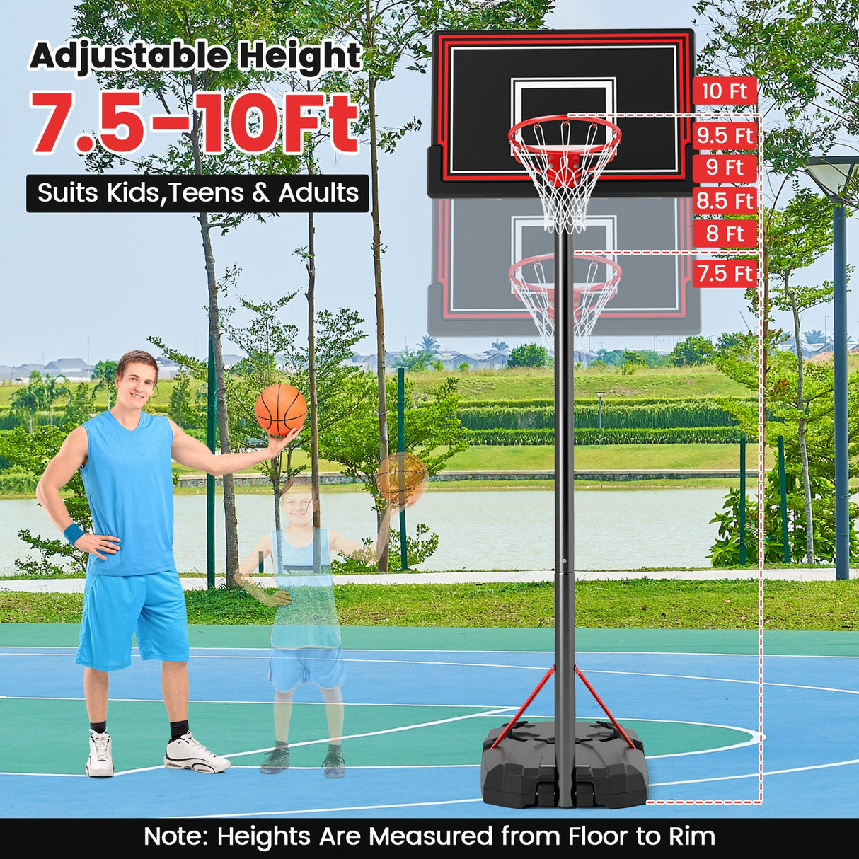 Aro de Baloncesto Portátil con Altura Ajustable de 2.3 a 3 Metros