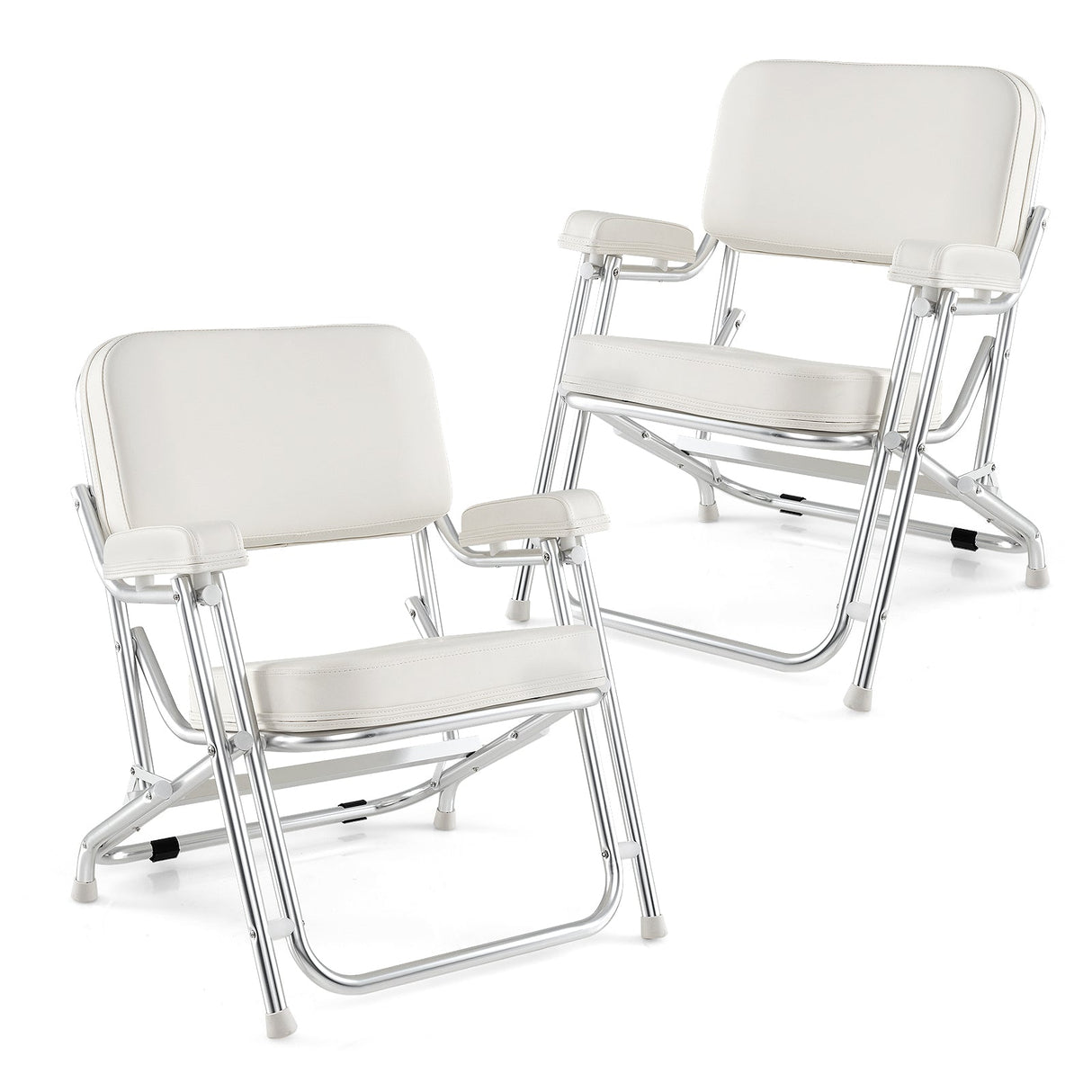 Silla de playa portátil de aluminio para cubierta de barco con asiento acolchado - Blanca